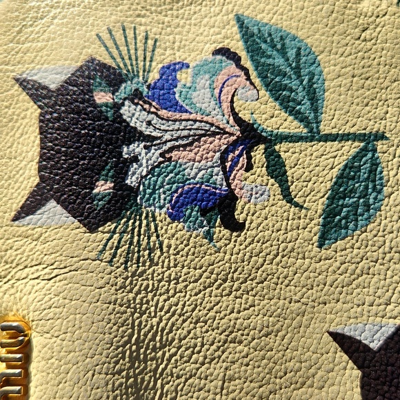 RARE Miu Miu Long Zip Wallet - Madras Print - Yellow with Black Cats - Picture 12 of 16